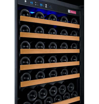 Allavino FlexCount Series 56 Bottle Dual Zone Built-in Wine Refrigerator with Black Door with image of wine shelves