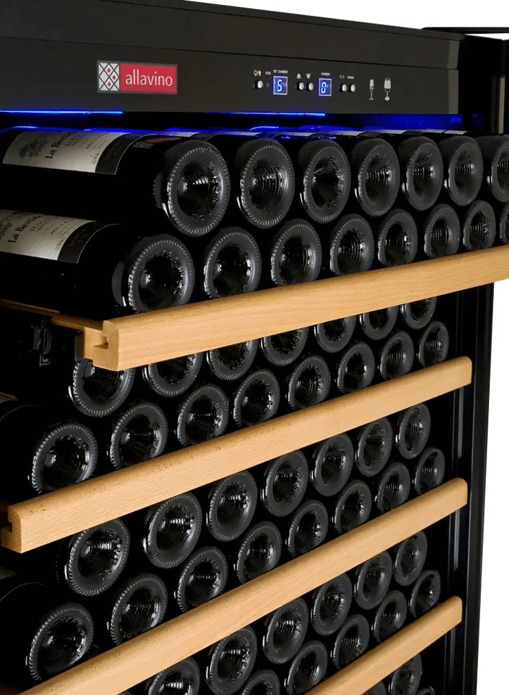 Allavino Vite Series 277 Bottle Single Zone Freestanding Large Capacity Wine Refrigerator with image of wine shelves