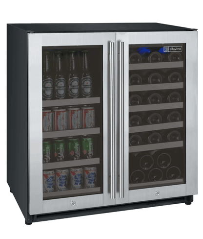 Allavino 30" Wide FlexCount II Tru-Vino 30 Bottle/88 Can Dual Zone Stainless Steel Built-In Wine & Beverage Combo