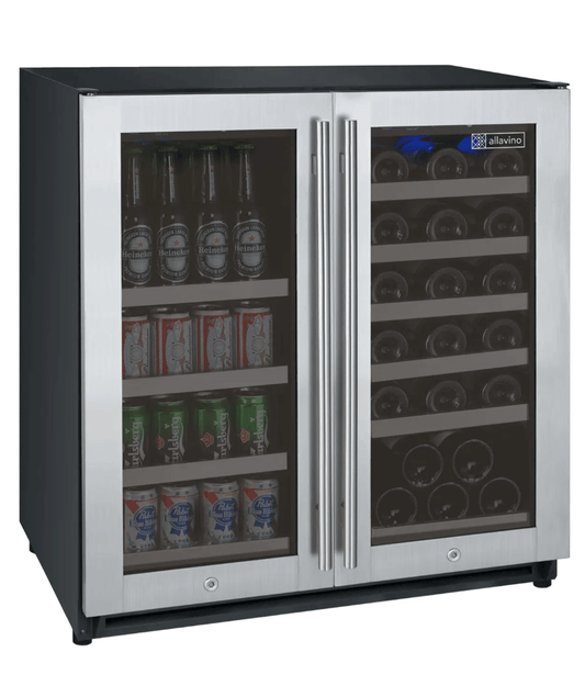 Allavino 30" Wide FlexCount II Tru-Vino 30 Bottle/88 Can Dual Zone Stainless Steel Built-In Wine & Beverage Combo