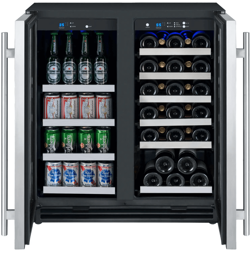 Allavino 30" Wide FlexCount II Tru-Vino 30 Bottle/88 Can Dual Zone Stainless Steel Built-In Wine & Beverage Combo