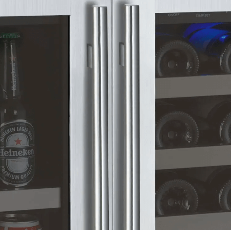 Allavino 30" Wide FlexCount II Tru-Vino 30 Bottle/88 Can Dual Zone Stainless Steel Built-In Wine & Beverage Combo with image of door handles