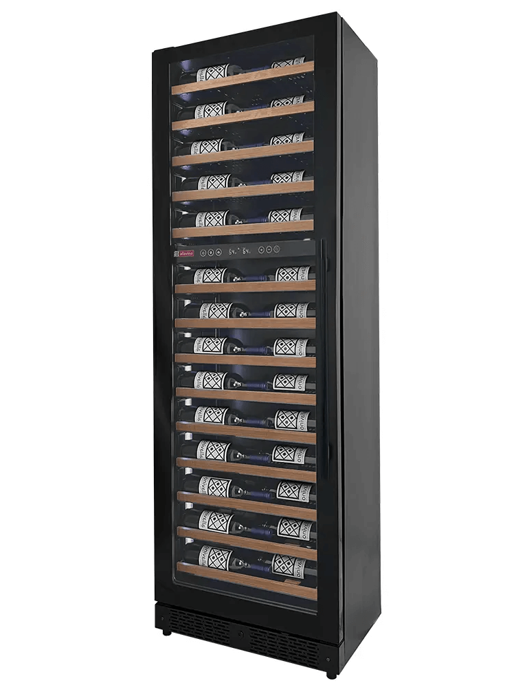 Allavino Reserva Series 67 Bottle 71" Tall Dual Zone Black Shallow Wine Refrigerator with Wood Front Shelves