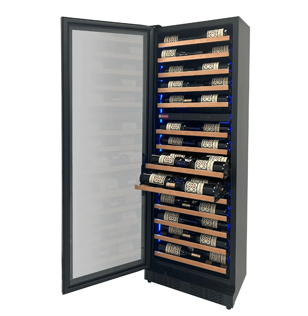 Allavino Reserva Series 67 Bottle 71" Tall Dual Zone Black Shallow Wine Refrigerator with Wood Front Shelves