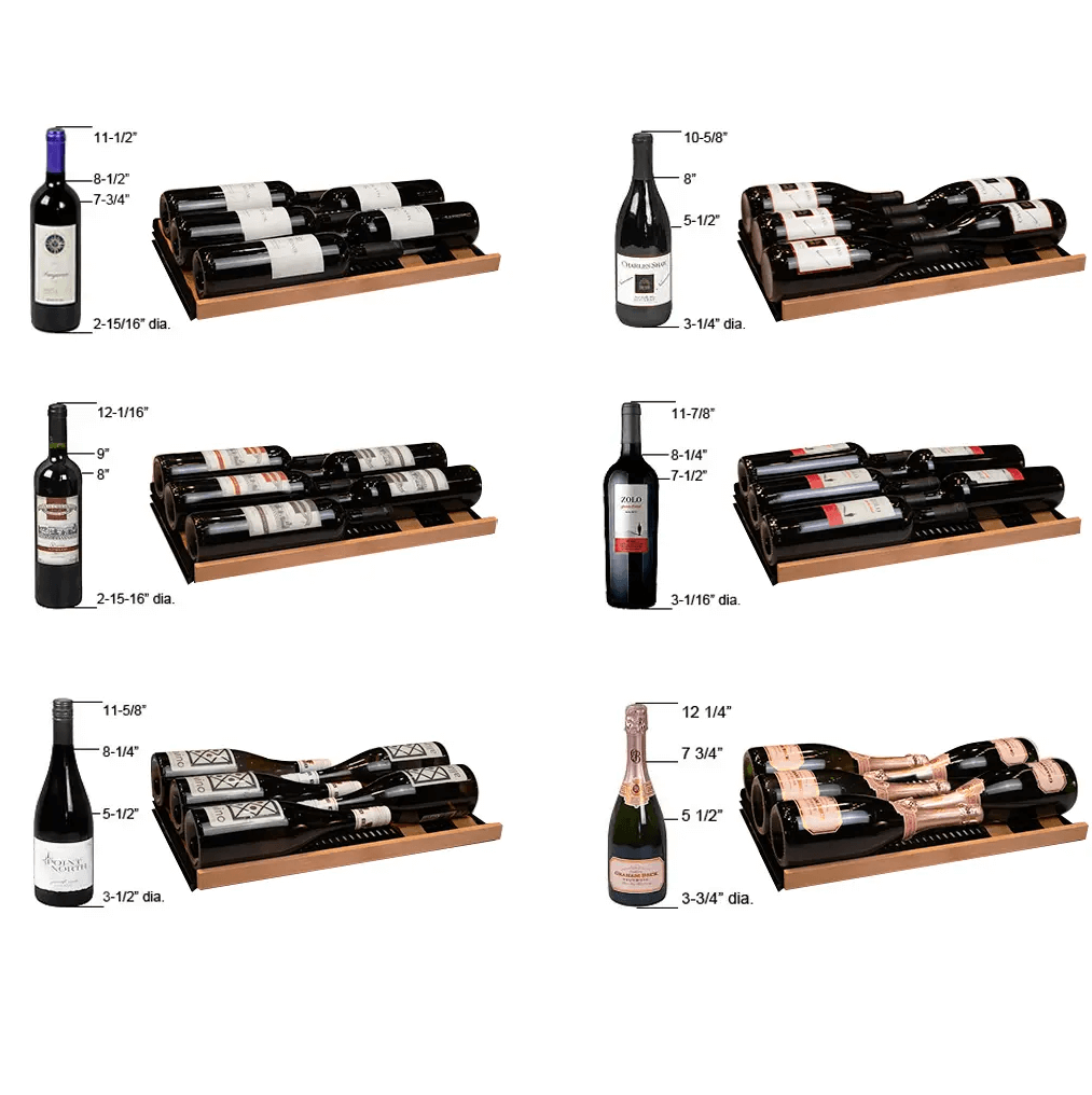 Allavino Reserva Series 67 Bottle 71" Tall Dual Zone Black Shallow Wine Refrigerator with Wood Front Shelves with image of product info sheet