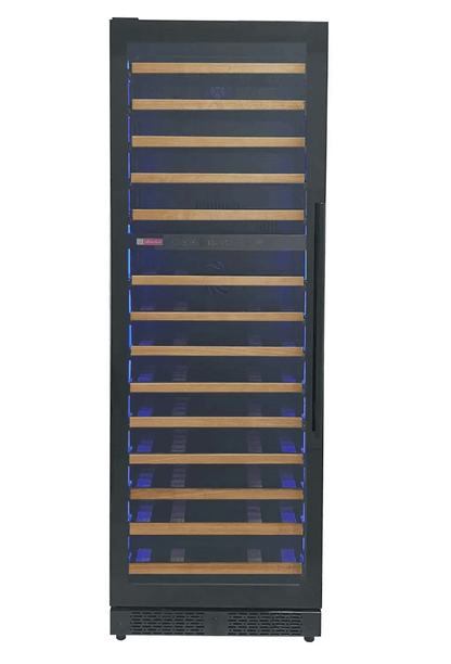 Allavino Reserva Series 67 Bottle 71" Tall Dual Zone Black Shallow Wine Refrigerator with Wood Front Shelves with image of product info sheet