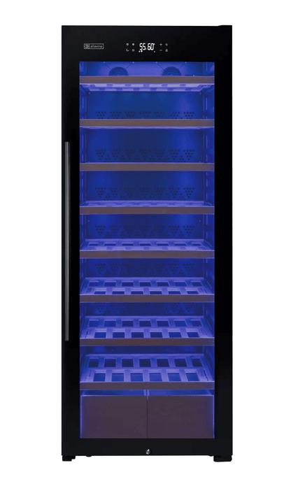 Allavino 248 Bottle Single Zone Freestanding Wine Refrigerator with Display Shelving and Black Glass Door