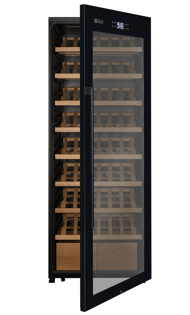 Allavino 248 Bottle Single Zone Freestanding Wine Refrigerator with Display Shelving and Black Glass Door