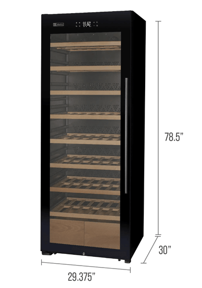 Allavino 248 Bottle Single Zone Freestanding Wine Refrigerator with Display Shelving and Black Glass Door