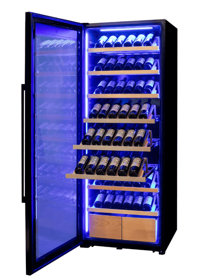 Allavino 248 Bottle Single Zone Freestanding Wine Refrigerator with Display Shelving and Black Glass Door