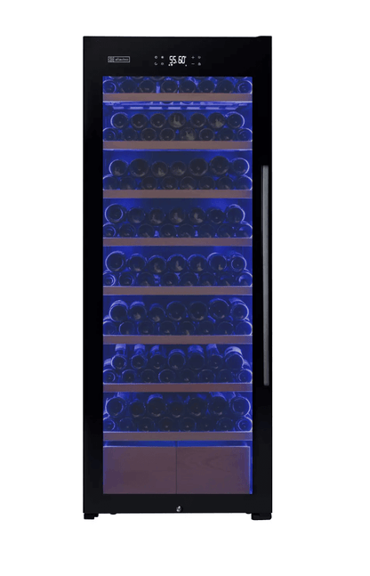 Allavino 248 Bottle Single Zone Freestanding Wine Refrigerator with Display Shelving and Black Glass Door