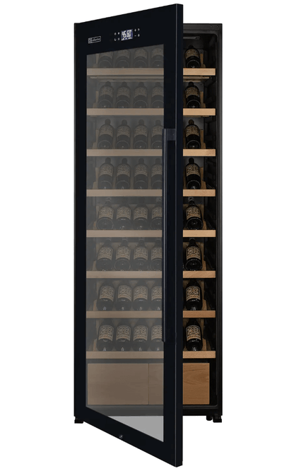 Allavino 248 Bottle Single Zone Freestanding Wine Refrigerator with Display Shelving and Black Glass Door