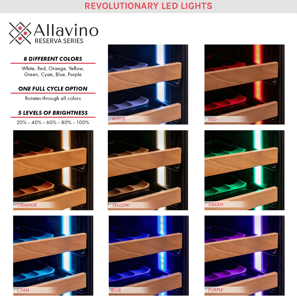 Allavino Reserva Series 172 Bottle Dual Zone Built-in Wine Refrigerator with Stainless Steel Door product description sheet