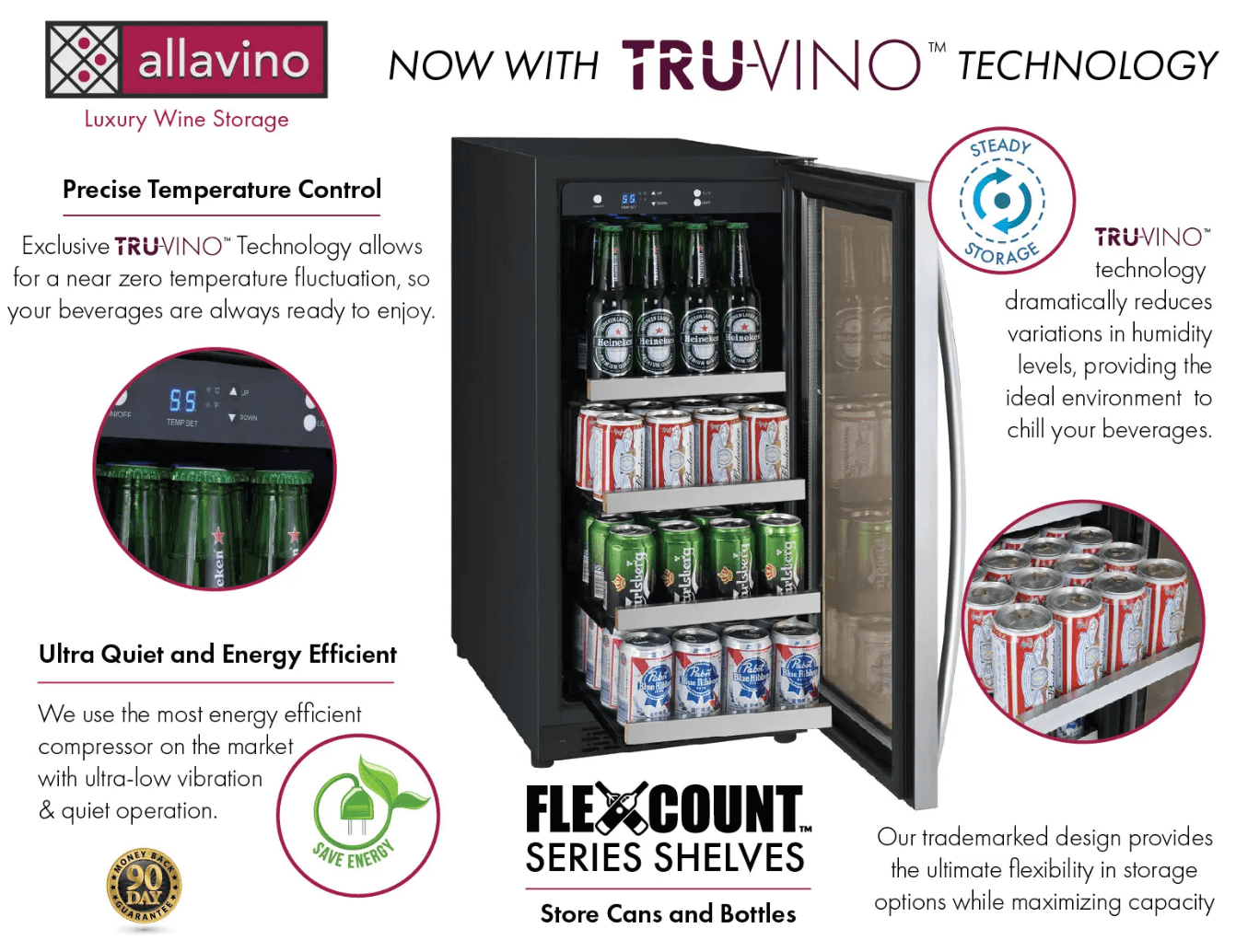 Allavino 15" Wide FlexCount II Tru-Vino Stainless Steel Left Hinge Beverage Center image of product info sheet