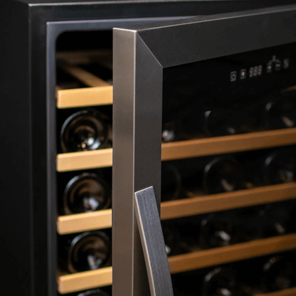 Allavino Cascina Series 28 Bottle Single Zone Freestanding Wine Refrigerator Cooler with Stainless Steel Door image of door handle