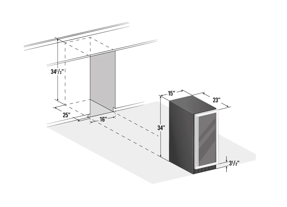 Smith & Hanks 34 Bottle Single Zone Under Counter Wine Cooler image of unit dimensions