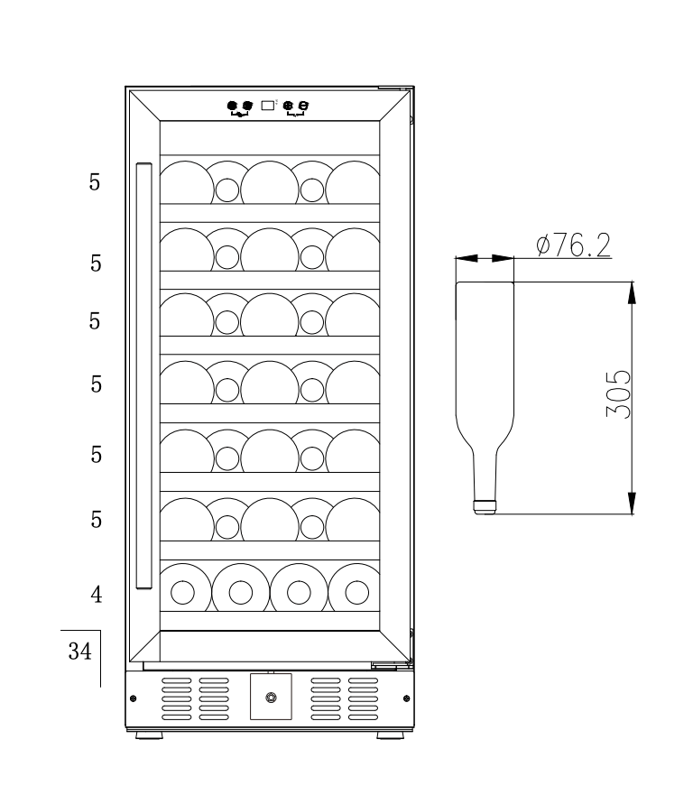 Smith & Hanks 34 Bottle Single Zone Under Counter Wine Cooler image of wine bottle storage diagram