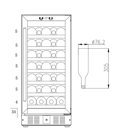 Smith & Hanks 34 Bottle Single Zone Under Counter Wine Cooler image of wine bottle storage diagram