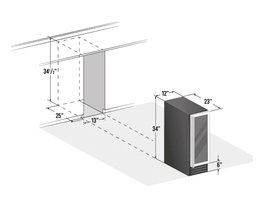 Smith & Hanks 19 Bottle Single Zone Under Counter Wine Cooler image of sizing diagram