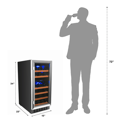 Smith & Hanks 32 Bottle Dual Zone Wine Cooler, Stainless Steel Door Trim image of dimensions of unit