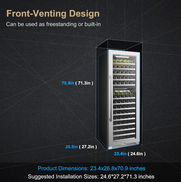 Lanbopro 153 Bottle Dual Zone Wine Cooler LP168D image of product description