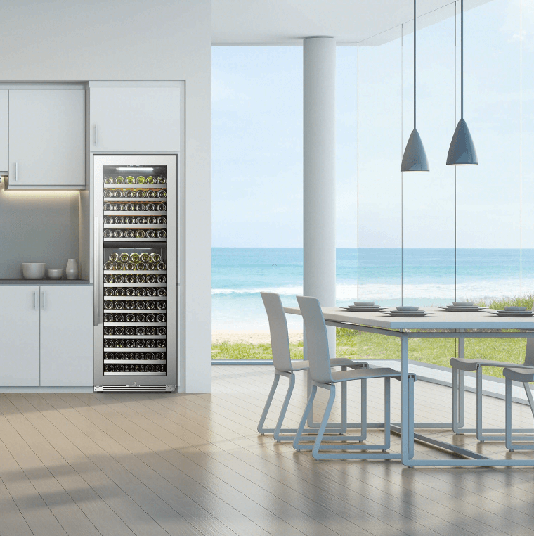 Lanbopro 153 Bottle Dual Zone Wine Cooler LP168D image of unit built into cabinet
