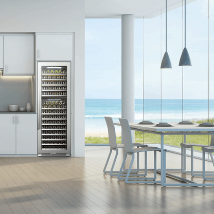 Lanbopro 153 Bottle Dual Zone Wine Cooler LP168D image of unit built into cabinet