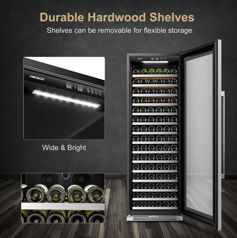 Lanbopro 164 Bottle Single Zone Wine Cooler - LP168S image of product description