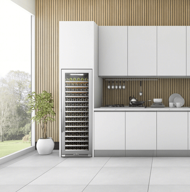 Lanbopro 164 Bottle Single Zone Wine Cooler - LP168S image of unit built into cabinet