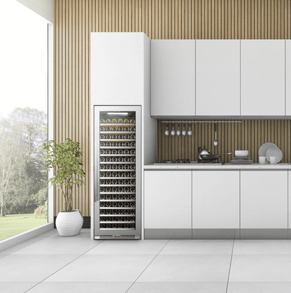 Lanbopro 164 Bottle Single Zone Wine Cooler - LP168S image of unit built into cabinet