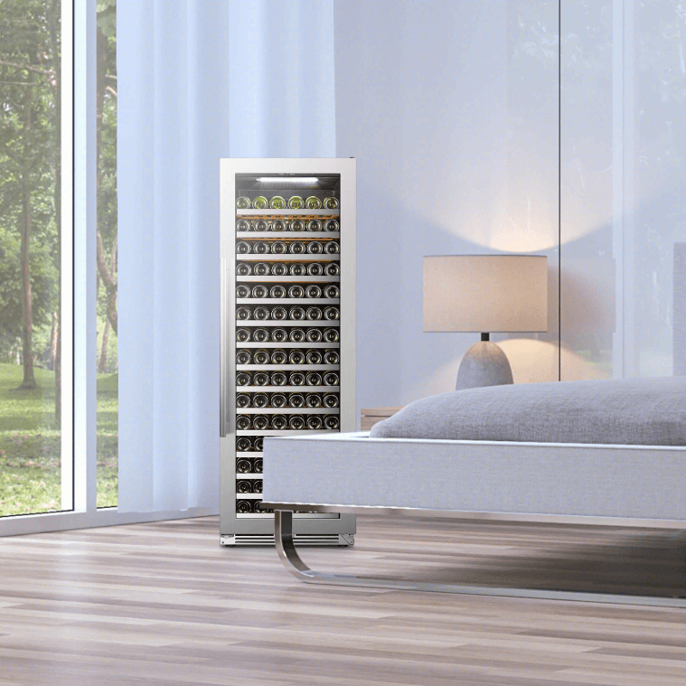 Lanbopro 164 Bottle Single Zone Wine Cooler - LP168S image of unit built into cabinet