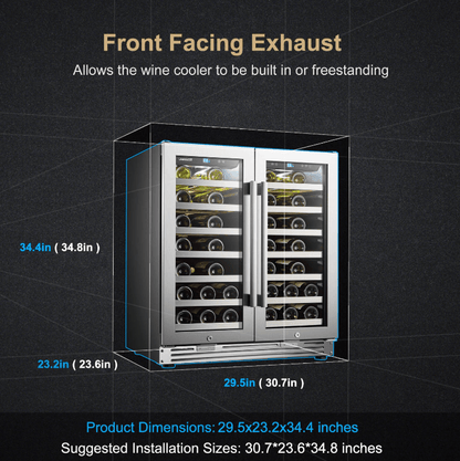 Lanbopro 52 Bottle Dual Door Wine Cooler LP66D image of product with description and feature