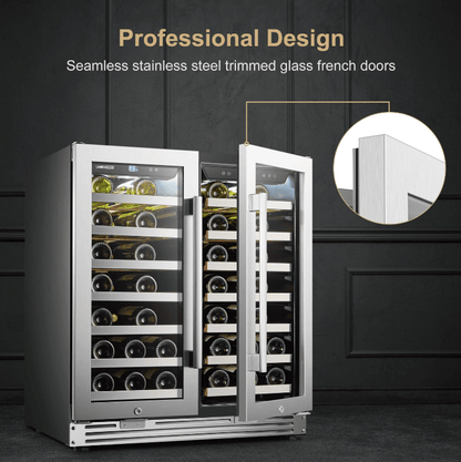 Lanbopro 52 Bottle Dual Door Wine Cooler LP66D image of product with description and feature