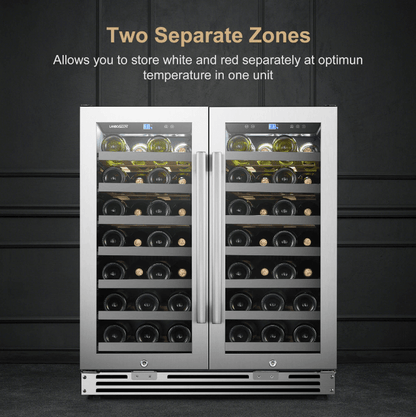 Lanbopro 52 Bottle Dual Door Wine Cooler LP66D image of product with description and feature