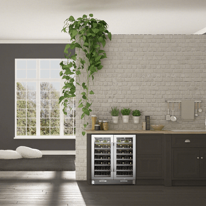 Lanbopro 52 Bottle Dual Door Wine Cooler LP66D image of product freestanding in room