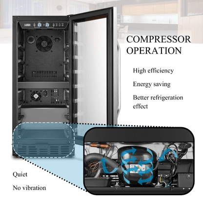 Lanbo 26 Bottle Dual Zone Wine Cooler LW28D image of product with description and feature