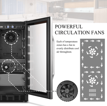 Lanbo 26 Bottle Dual Zone Wine Cooler LW28D image of product with description and feature