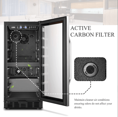 Lanbo 26 Bottle Dual Zone Wine Cooler LW28D image of product with description and feature