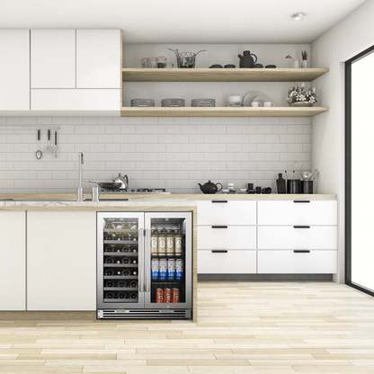 Lanbopro 30 Inch Wine and Beverage Cooler LP66B image of product built into cabinet