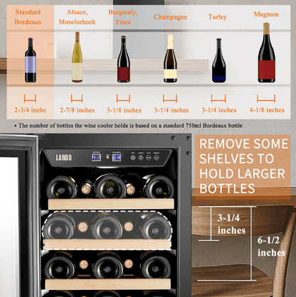 Lanbo 31 Bottle Single Zone Wine Cooler LW33S image of product description