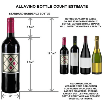 Allavino Vite Series 99 Bottle Dual Zone Freestanding Wine Cooler Refrigerator with Right Hinge Stainless Steel Door YHWR99-2SR20 image of bottle sizes