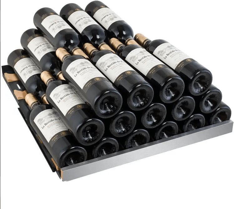 Allavino 24" Wide FlexCount II Tru-Vino 177 Bottle Single Zone Stainless Steel Wine Refrigerator VSWR177-1SL20 image of shelves with bottles