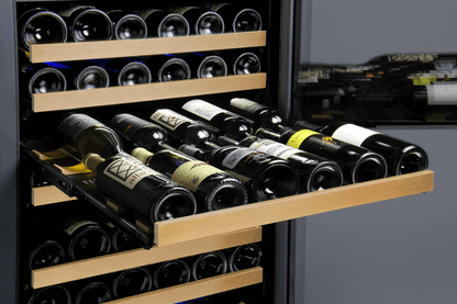 Allavino 24" Wide FlexCount II Tru-Vino 177 Bottle Single Zone Black Wine Refrigerator VSWR177-1BR20 image of shelf with bottles