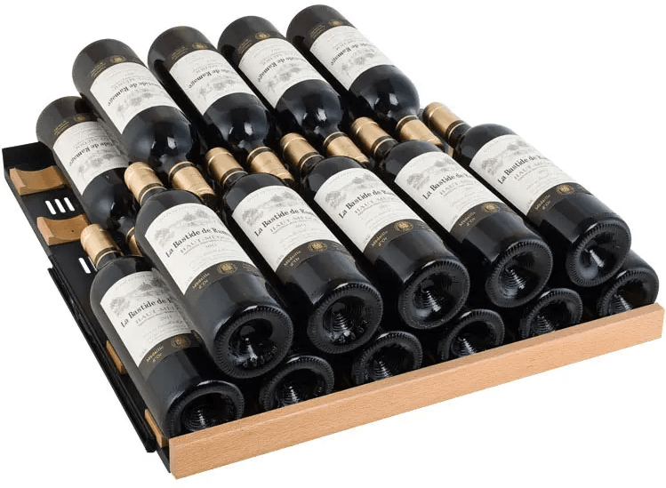 Allavino 24" Wide FlexCount II Tru-Vino 177 Bottle Single Zone Black Wine Refrigerator VSWR177-1BR20 image of shelf with bottles