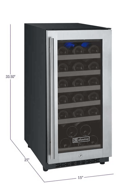 Allavino 15" Wide FlexCount II Tru-Vino 30 Bottle Single Zone Stainless Steel Wine Refrigerator VSWR30-1SR20