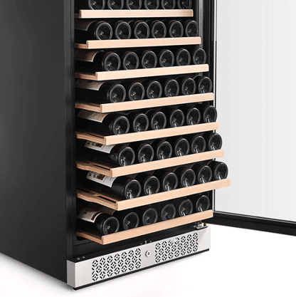 Empava Single Zone Wine Cooler 55 inch Tall Wine Fridge EMPV-WC05S with image of Beach wood shelves