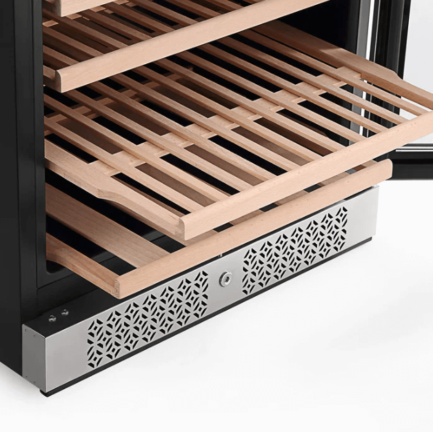 Empava Single Zone Wine Cooler 55 inch Tall Wine Fridge EMPV-WC05S with image of Beach wood shelves