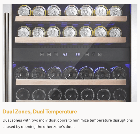 Empava Dual Zone Wine Cooler 24 inch Wide Wine & Beverage Cooler EMPV-WC04D with image of wine bottles and cans