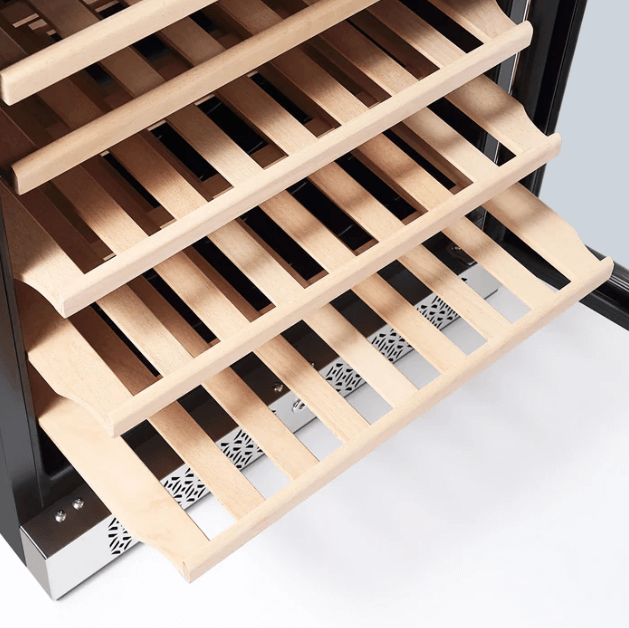 Empava Single Zone Wine Cooler Wine Fridge 24 inch Wide EMPV-WC03S with image of Beach wood shelves