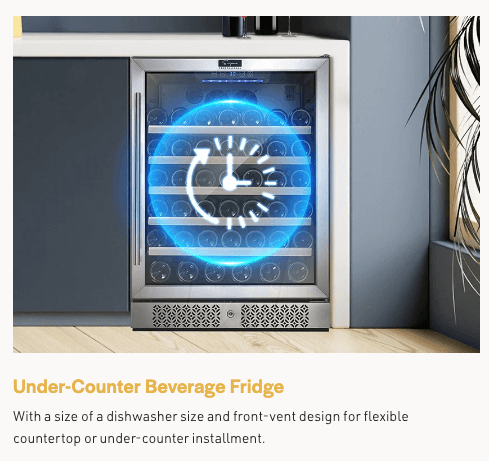 Empava Single Zone Wine Cooler Wine Fridge 24 inch Wide EMPV-WC03S with image of circulating fan